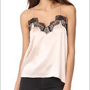 NWT CAMI NYC The Racer back Charmeuse silk Top In Blush/black lace M